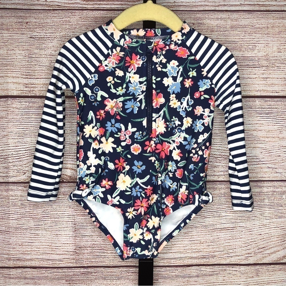 OshKosh Blue Floral Infant Long Sleeve One Piece Rashguard Size 18 Months
